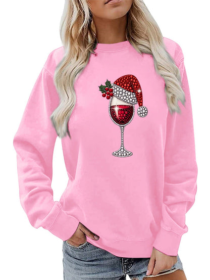 Damen Sweatshirt Weich Innenfutter Weinmotiv Eveloria