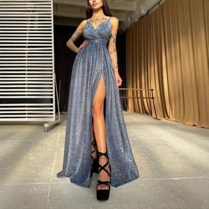 Damen Maxikleid Glitzer Wickeldesign Tiefes Dekolleté