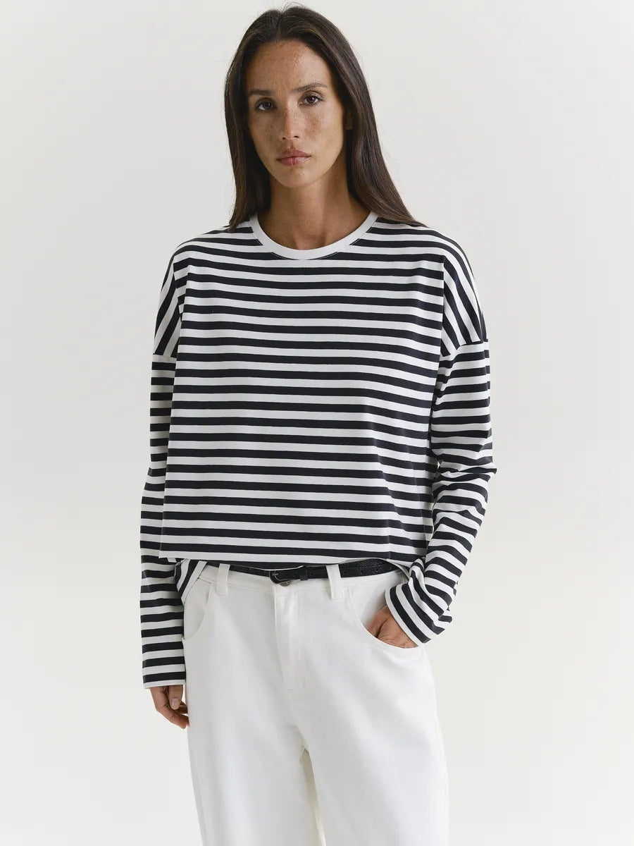 Damen Langarmshirt Streifen Lässiger Schnitt Rundhalsausschnitt