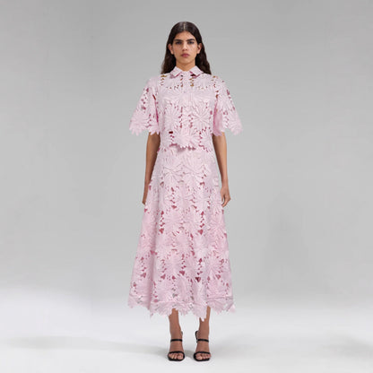 Damen Blumenkleid Hochkragen Voluminöse Ärmel Eveloria
