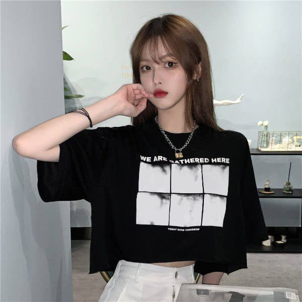 Damen T-Shirt Cropped mit Grafikdruck Lässig Weiß