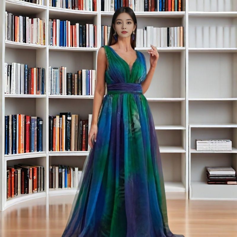 Damen Abendkleid Tüll V-Ausschnitt eveloria