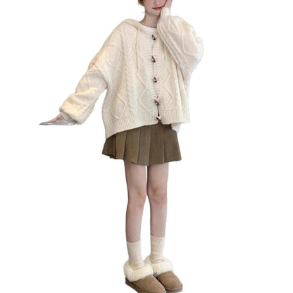 Damen Strickjacke Übergroß Kapuze Zopfmuster Eveloria
