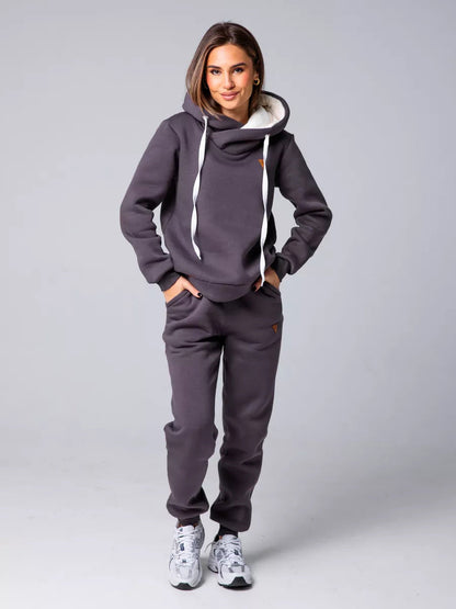 Damen Sport-Outfit Hoodie und Jogginghose Set Hochkragen