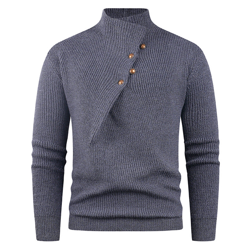 Herren Strickpullover Asymmetrischer Kragen Dekorative Holzknöpfe - Eveloria
