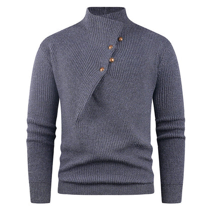 Herren Strickpullover Asymmetrischer Kragen Dekorative Holzknöpfe - Eveloria