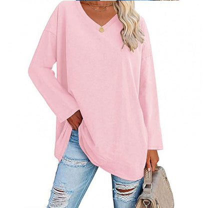Damen Sweatshirt V-Ausschnitt Langärmlig Asymmetrisch Grau Eveloria