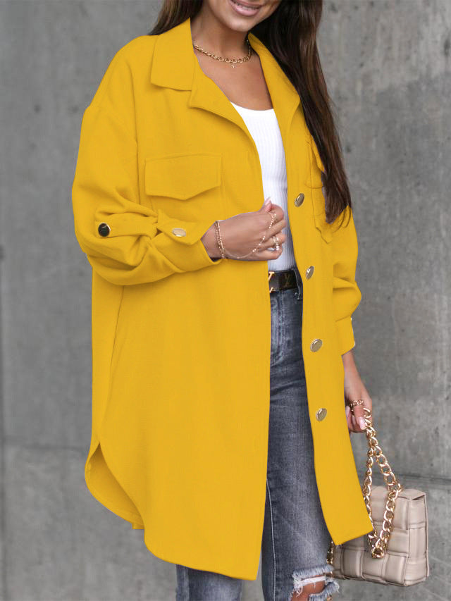 Damen Oversized Hemdjacke Praktische Taschen Modischer Schnitt