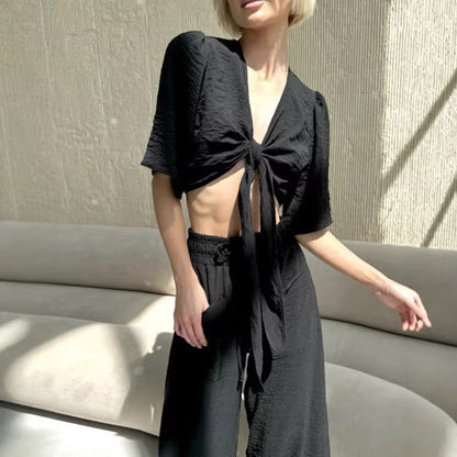 Damen Crop- und High-Waist-Hose Set
