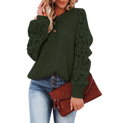 Damen Strickpullover Voluminöse Ärmel Lochmuster Eveloria