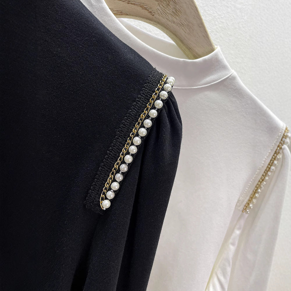 Eveloria Damen Longsleeve Oberteil mit Perlenapplikationen Elegantes