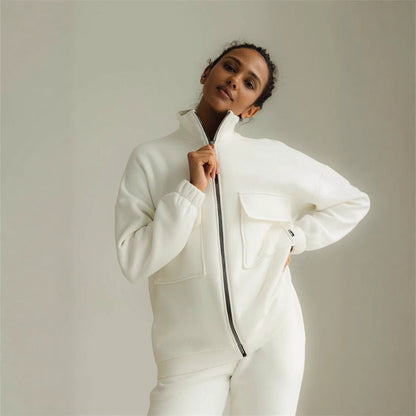 Damen Kapuzenpullover Reißverschluss Taschen Eveloria - Eveloria