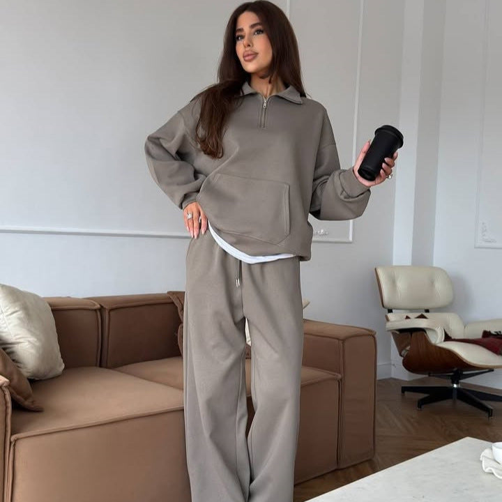 Damen Sportpullover Halb-Reißverschluss Weite Hose Eveloria