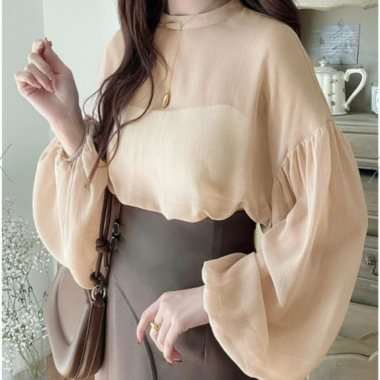 Eveloria Damen Bluse Rundhalsausschnitt Voluminöse Ärmel Elegante - Eveloria