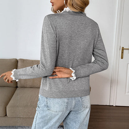 Damen Pullover Rüschendetail Knopfleiste Eveloria