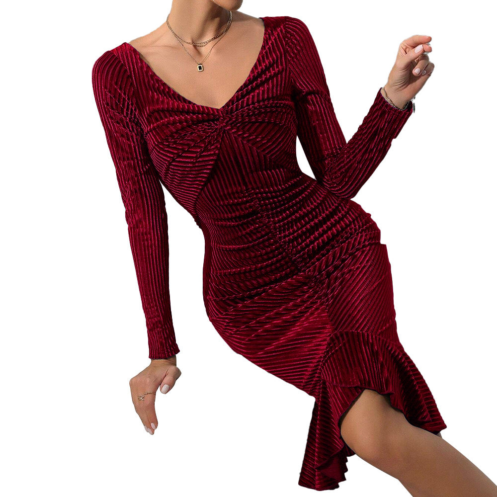 Damen Maxikleid Bodycon Rüschendetails Figurbetont Eveloria
