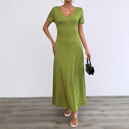 Damen Maxikleid Langarm Rippstruktur V-Ausschnitt Eveloria