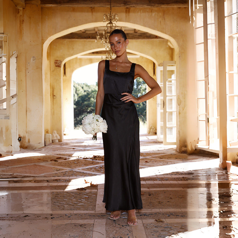 Damen Maxikleid mit seitlichem Schlitz und schmalen Trägern