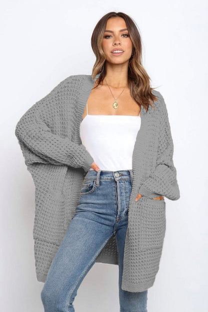 Damen Grobstrick-Cardigan mit Taschen Locker Passform Beige