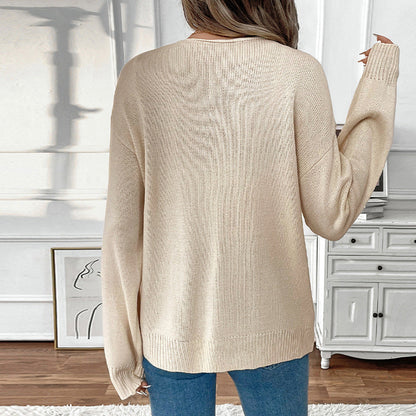 Damen Strickpullover Lässig Verstellbarer Kordelzug Feminin Beige