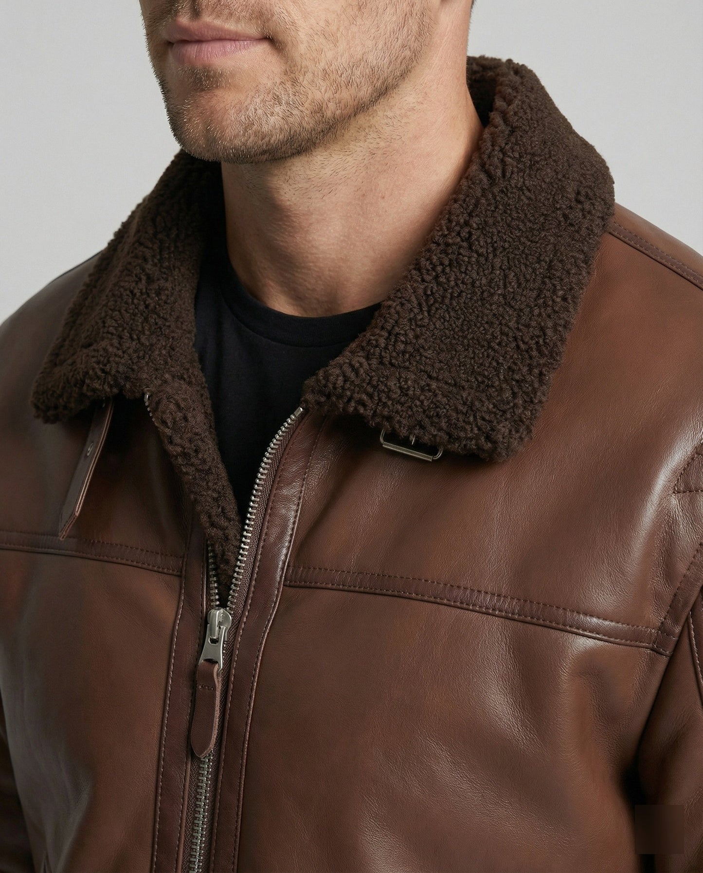 Herren Lederjacke Kunstleder Mit Kragen