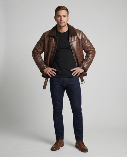 Herren Lederjacke Kunstleder Mit Kragen