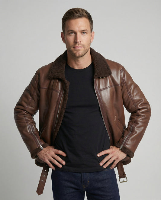 Herren Lederjacke Kunstleder Mit Kragen Schwarz - Eveloria