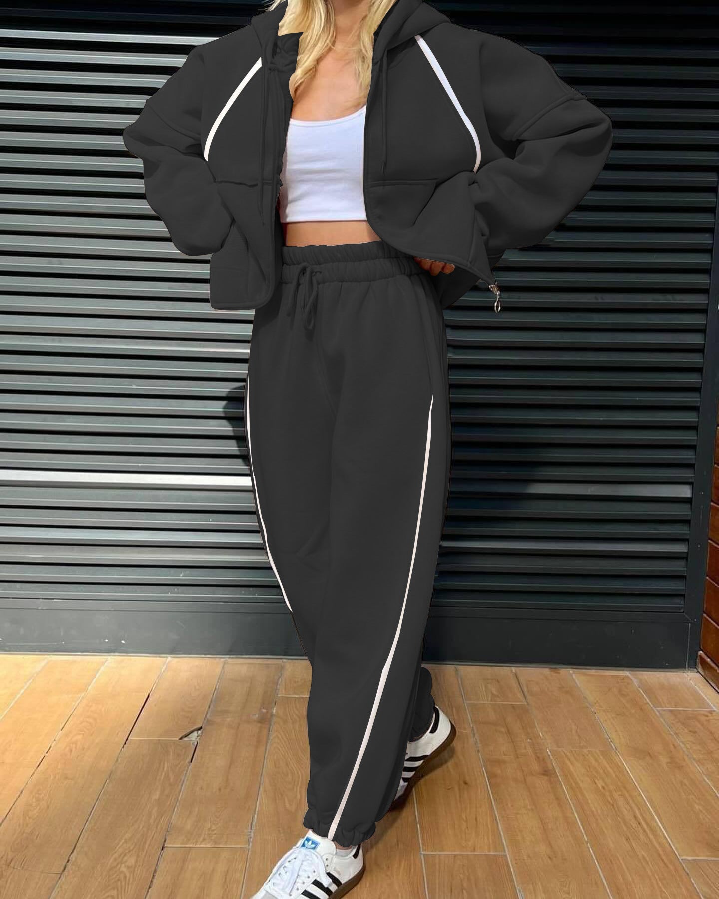 Damen Hoodie Jogginganzug Elastischer Bund Bequeme Taschen
