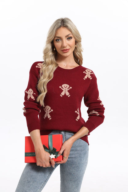 Damen Strickpullover Lebkuchenmotiv Weitschnitt Eveloria