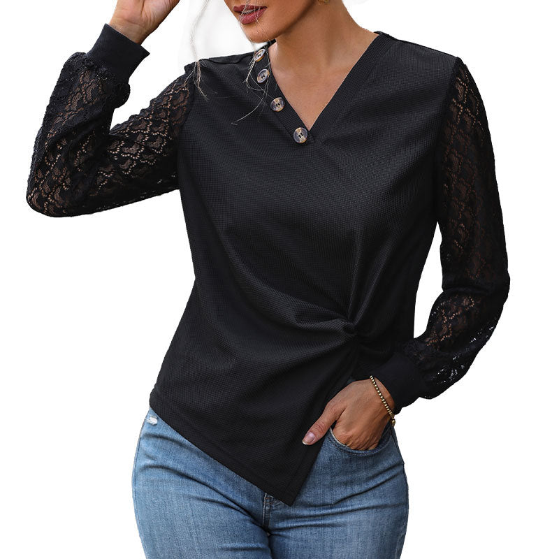 Damen Oberteil Spitze Knopfdetails Eveloria