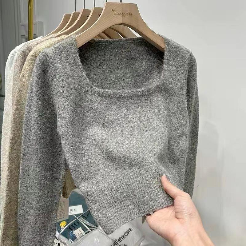 Damen Kurzpullover Quadrat-Ausschnitt Feinestricks Eveloria