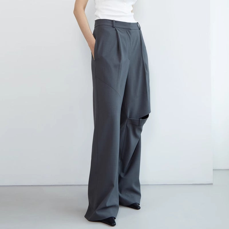 Damen Weite Anzughose aus Stretch-Material mit Elastikbund Schwarz - Eveloria