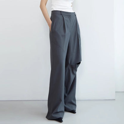 Damen Weite Anzughose aus Stretch-Material mit Elastikbund Schwarz - Eveloria