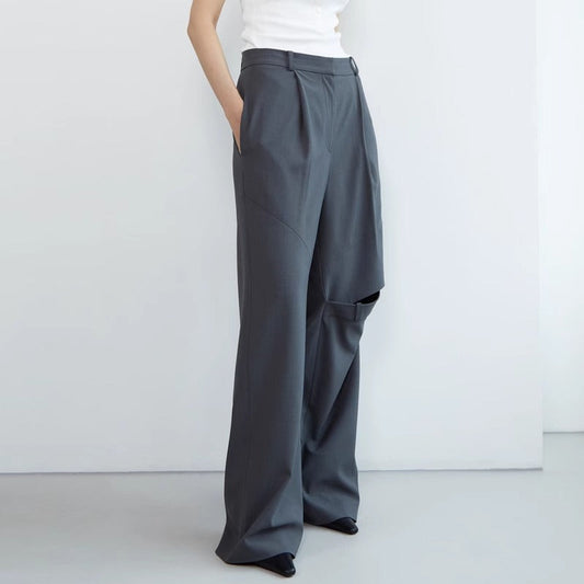 Damen Weite Anzughose aus Stretch-Material mit Elastikbund Schwarz - Eveloria