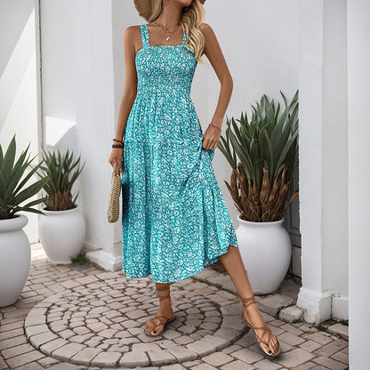 Damen Maxikleid Floralmuster Elastischer Taillengürtel