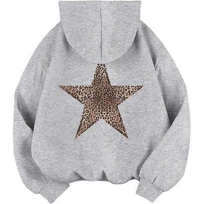 Damen Kapuzensweater Leopardstern-Design Baumwolle Entspannt