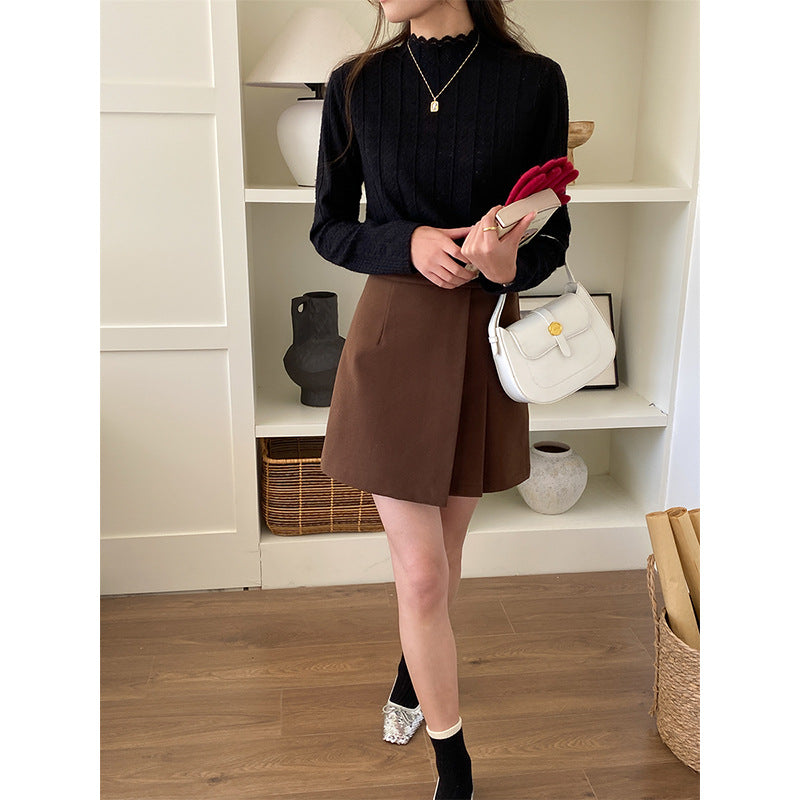 Damen Strickoberteil mit Rüschensaum Elegantes Design