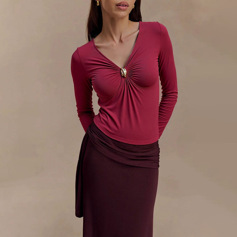 Damen Oberteil mit Knotendetail V-Ausschnitt Eveloria