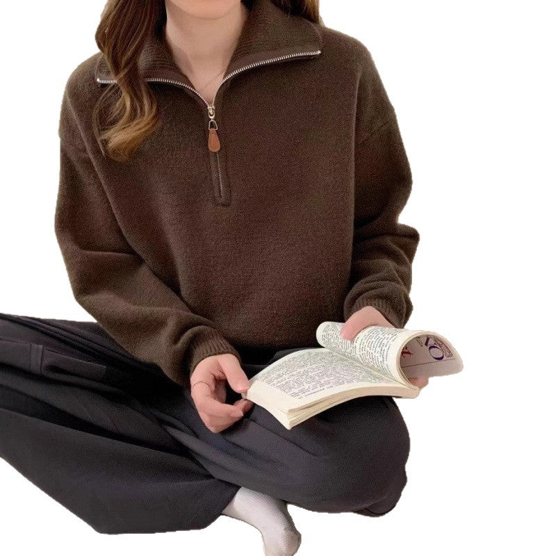 Damen Pullover Stehkragen Reißverschluss Eveloria