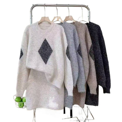 Damen Strickpullover Lässig Mit Diamantdetails