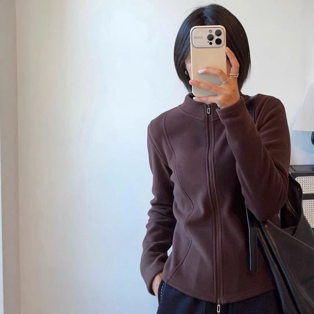 Damen Fleecejacke Stehkragen Sportlich Eveloria