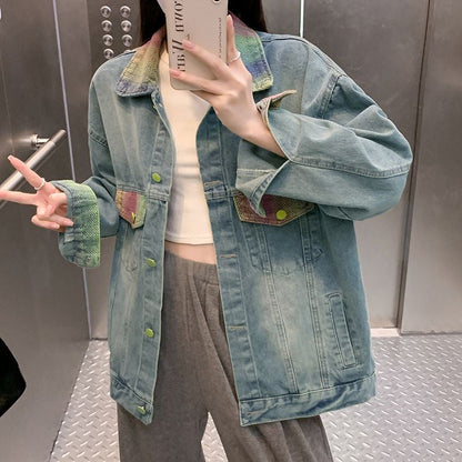 Damen Oversized Denimjacke Bunt Eveloria