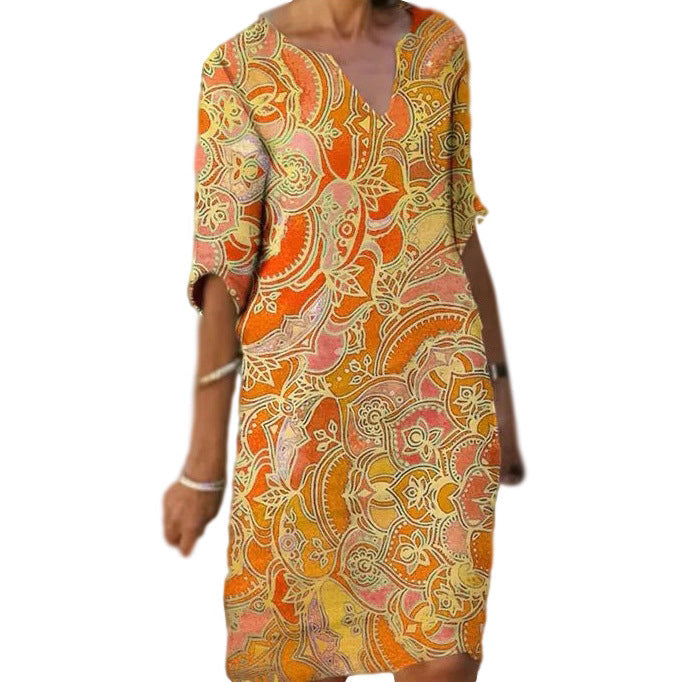 Damen Boho Strandkleid V-Ausschnitt Lässig Eveloria