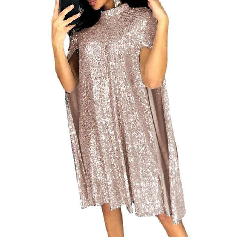 Damen Paillettenkleid mit Cape Ärmeln Eveloria