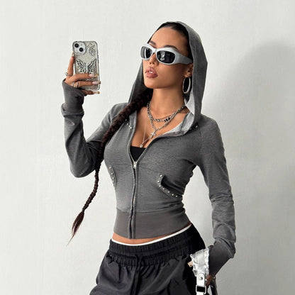 Damen Sportjacke Kapuze Strassdetails Eveloria