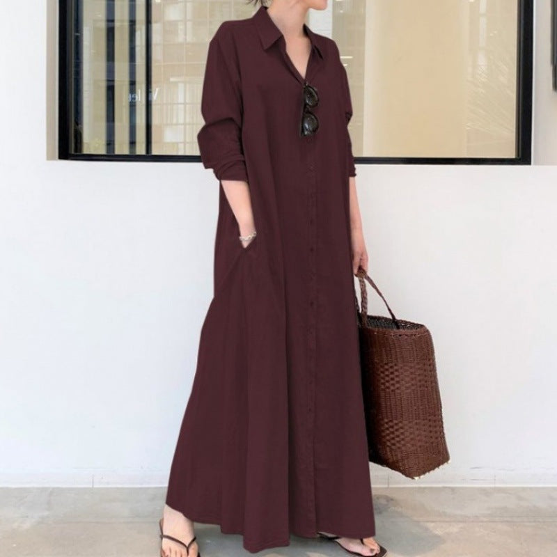 Damen Hemdblusenkleid Langärmlig Mit Seitentaschen Eveloria - Eveloria