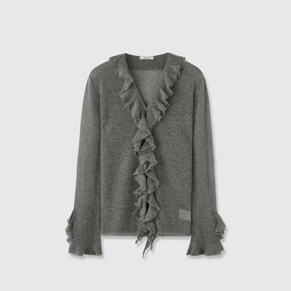 Damen Strickpullover Rüschenverzierung Eveloria