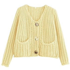 Damen Strickjacke Kuschelig Mit Taschen Goldfarben