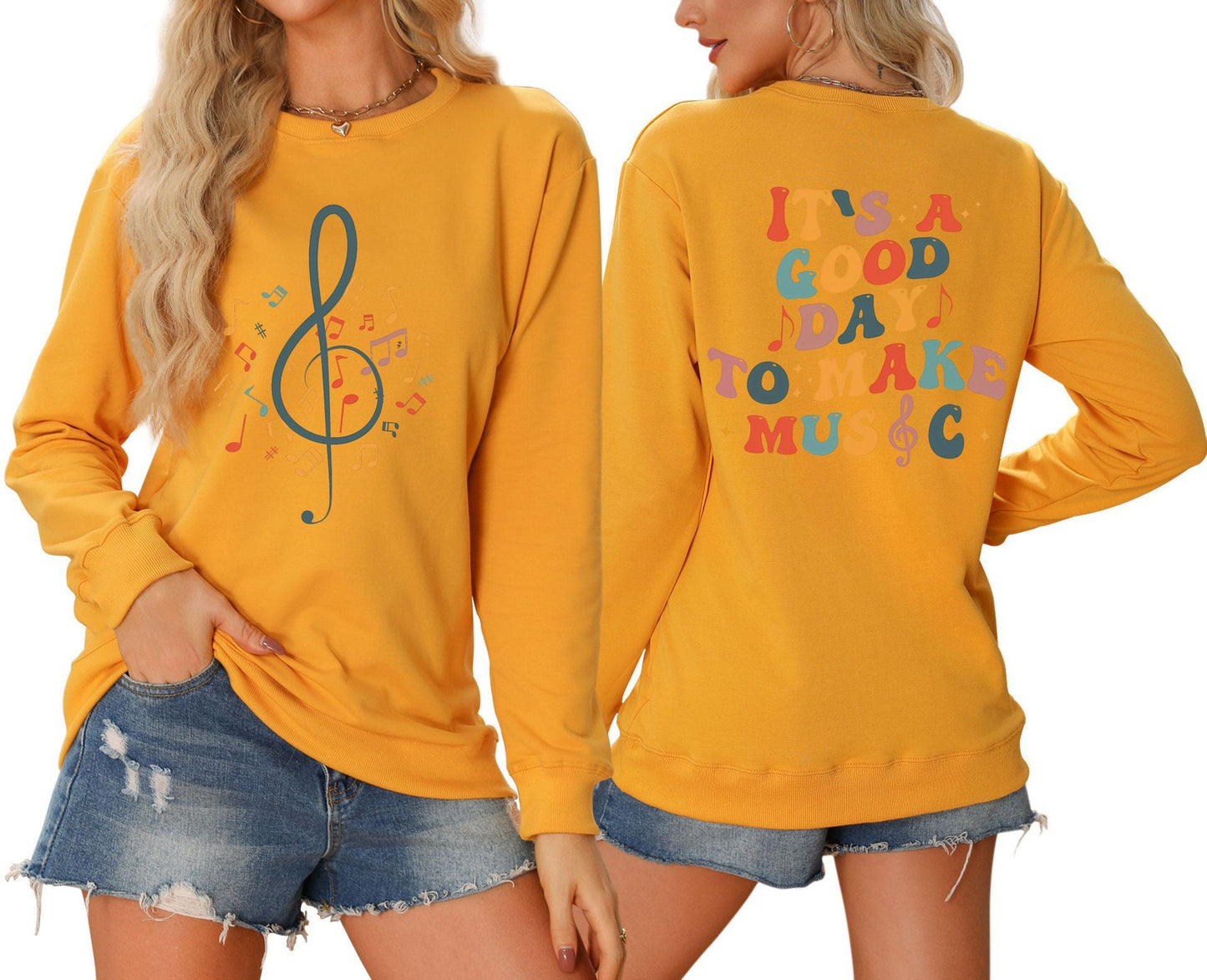 Damen Sweatshirt Musikalisches Motiv Kreativer Schriftzug Grau
