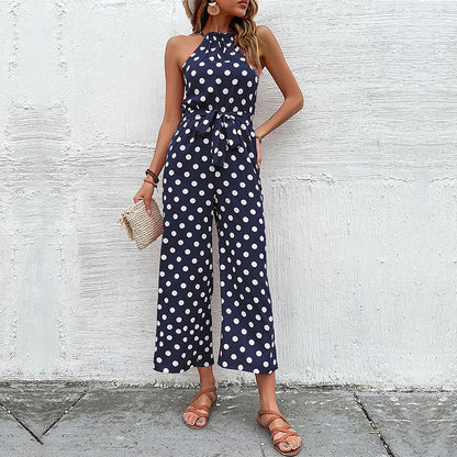Damen Jumpsuit Moderner Punkte Look Verspielter Gürtel